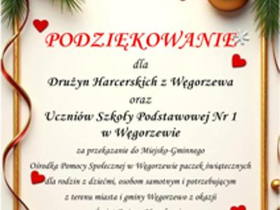 Podziękowania dla harcerzy oraz uczniów Szkoły Podstawowej Nr 1 w Węgorzewie