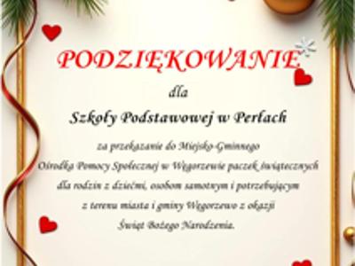 Podziękowania dla Szkoły Podstawowej w Perłach