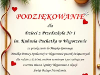 Podziękowania dla Przedszkola Nr 1 im. Kubusia Puchatka w Węgorzewie