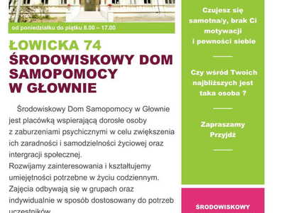 Plakat informacyjny Środowiskowego Domu Samopomocy w Głownie