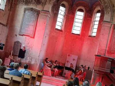 UpBeat Quartet w kościele ewangelickiem podczas koncertu