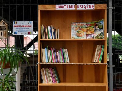 Regał przeznaczony na książki w ramach akcji "Uwolnij książkę"