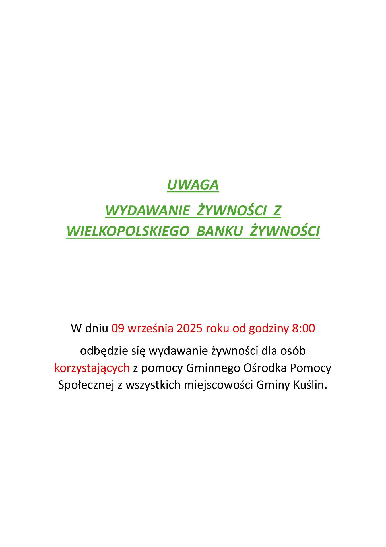 WYDAWANIE ŻYWNOŚCI