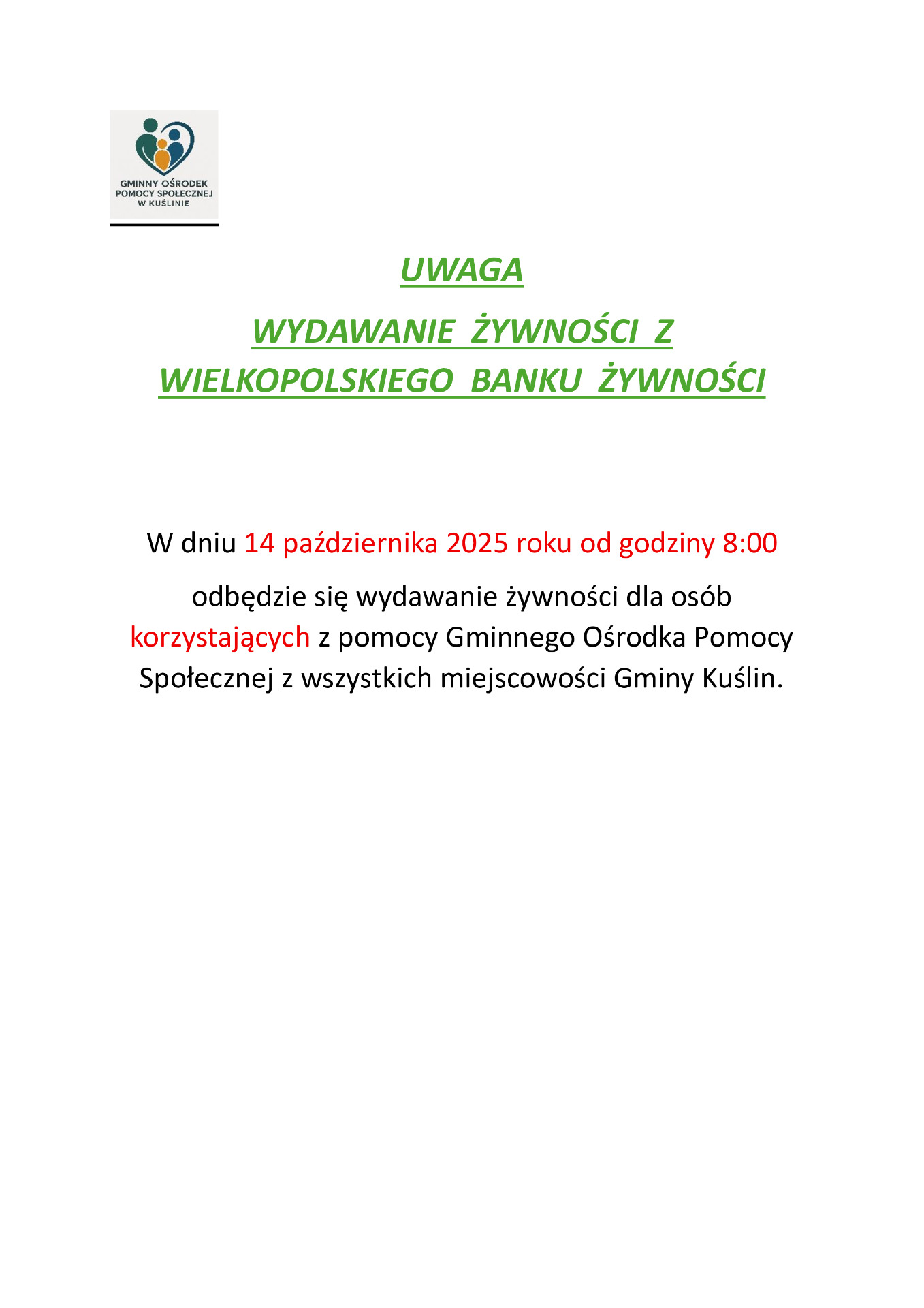 WYDAWANIE ŻYWNOŚCI