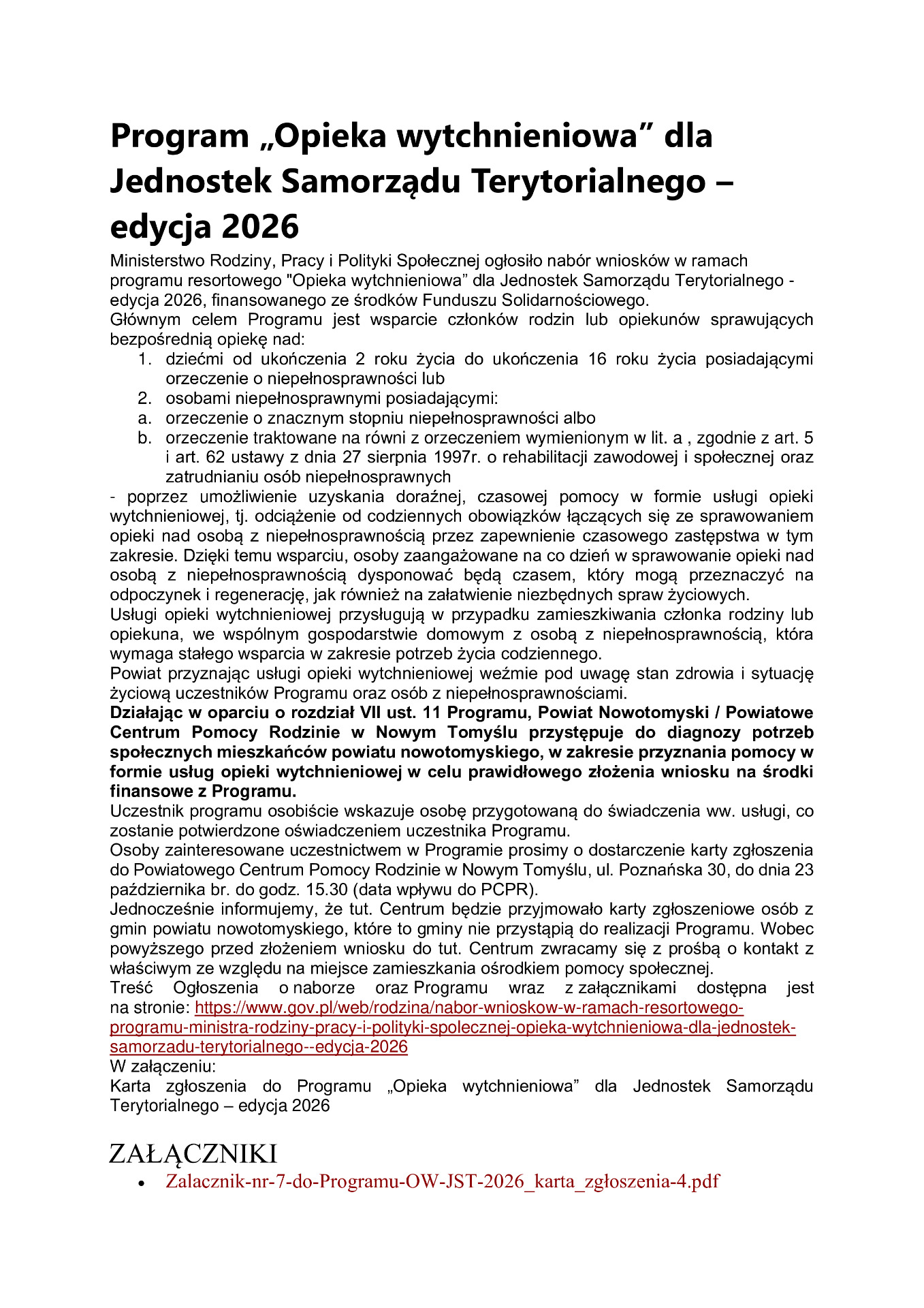 Opieka wytchnieniowa dla JST - edycja 2026