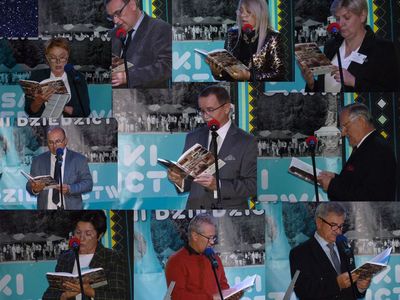 Zdjęcia osób czytających wspomnienia mieszkańców dotyczące przygotowywania, przechowywania i podawania jedzenia w dni powszednie i w święta.