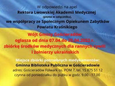 Ogłoszenie zbiórki środków medycznych, która będzie trwała do 25 kwietnia 2022 r.