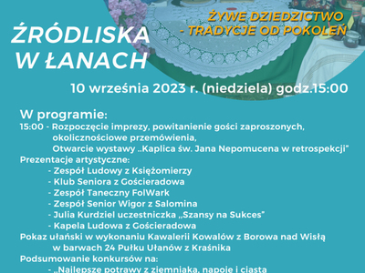 Program Europejskich Dni Dziedzictwa z występami zespołów i solistów, podsumowaniem konkursów, pokazem ułańskim od godz. 15.00 do godz. 19.00