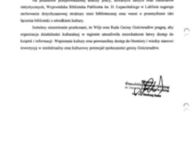 część 2 Pisma Dyrektora Wojewódzkiej Biblioteki Publicznej im. Hieronima Łopacińskiego w Lublinie w sprawie wydania negatywnej opinii o zamiarze połączenia instytucji kultury