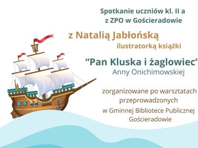 Plakat informujący o spotkaniu online w naszej bibliotece.