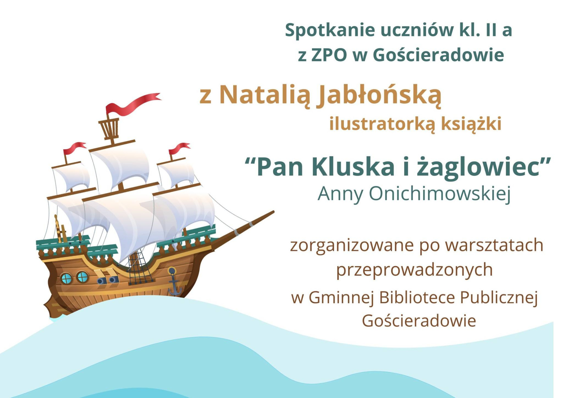 Plakat informujący o spotkaniu online w naszej bibliotece.
