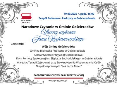 Plakat informujący o Narodowym Czytaniu w Gminie Gościeradów