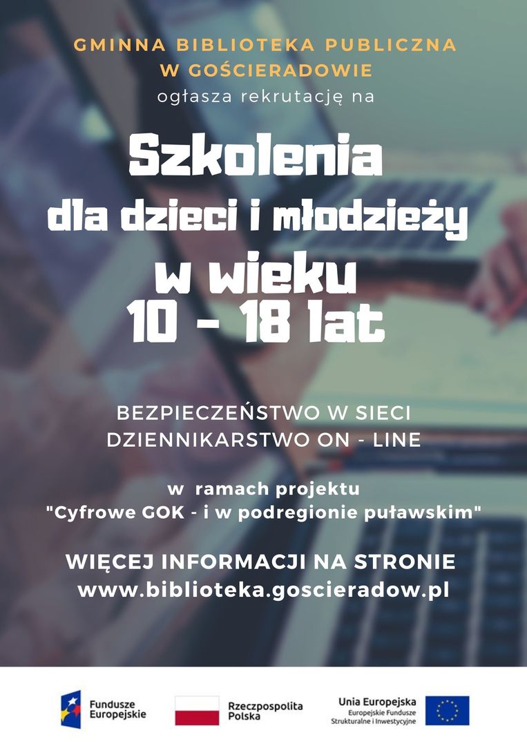 Plakat informujący o rekrutacji do projektu "Cyfrowe GOK- i w podregionie puławskim"