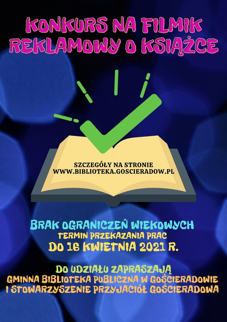 Plakat o konkursie na filmik reklamowy o książce