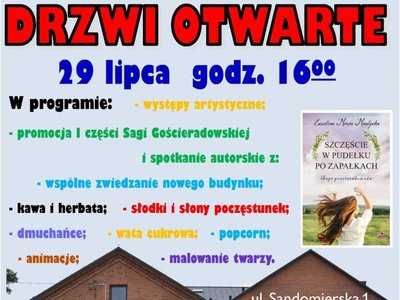 Plakat informujący o imprezie w dniu 29 lipca 2022 r. z licznymi atrakcjami oraz promocją I części Sagi Gościeradowskiej.