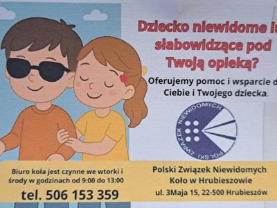 Pomoc i wsparcie dla rodziców i dzieci z niepełnosprawnością wzroku - ulotka