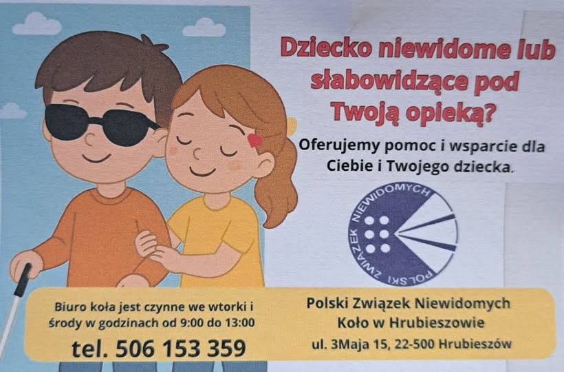 Pomoc i wsparcie dla rodziców i dzieci z niepełnosprawnością wzroku - ulotka