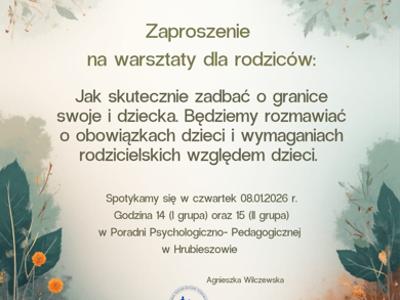 Zaproszenie na warsztaty dla rodziców