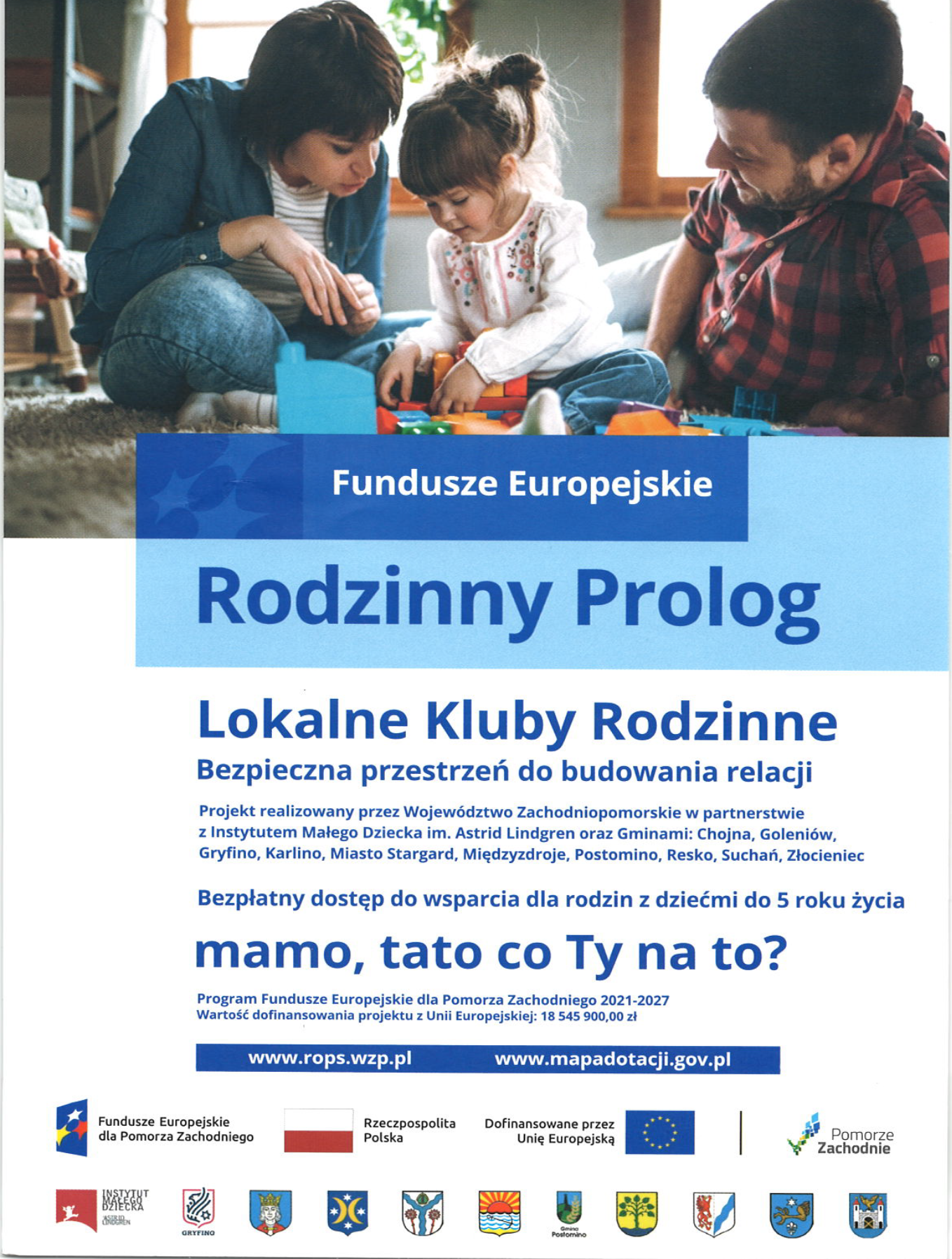 Lokalny Klub Rodzinny w Gminie Postomino!!!
 W Gminie Postomino powstanie Lokalny Klub Rodzinny. 
Miejsce klubu: w budynku Szkoły Podstawowej w Postominie . Klub powstanie w ramach projektu Rodzinny Prolog, którego Liderem jest Regionalny Ośrodek Polityki Społecznej w Szczecinie.
Termin realizacji projektu: 1 marca 2024 r. – 30 września 2028 r.
