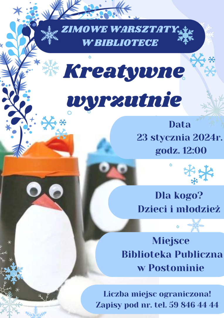 plakat informujący o warsztatach "kreatywne wyrzutnie"