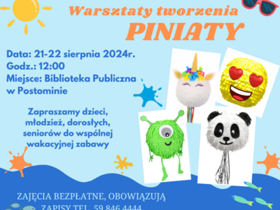 plakat informujący o warsztatach tworzenia piniaty
