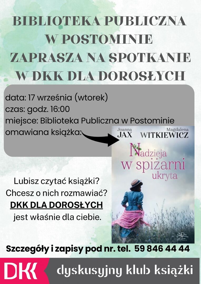 plakat informujący o spotkanie w DKK dla Dorosłych