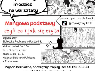plakat zapraszający na spotkanie dotyczące mang