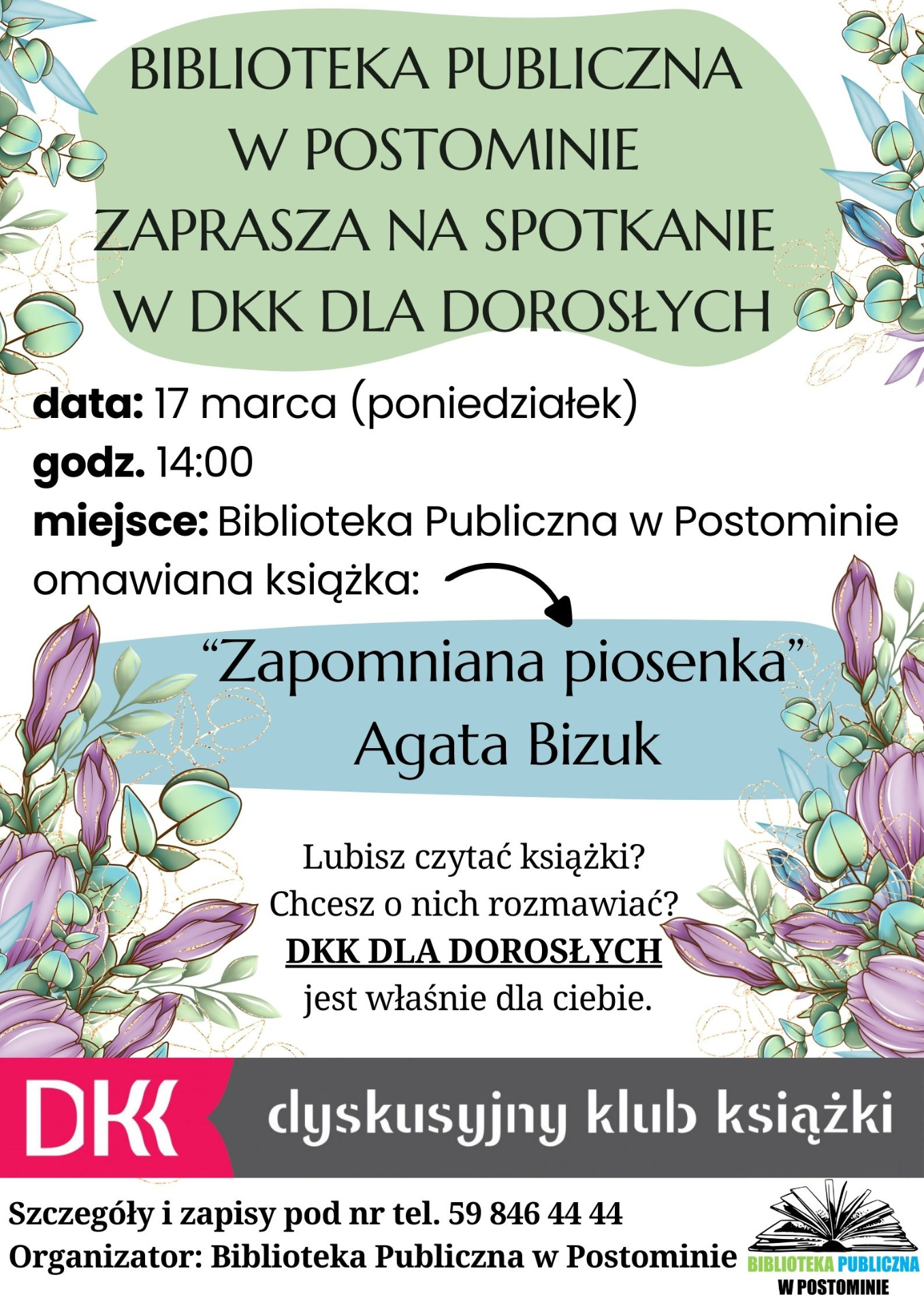 plakat informujący o spotkaniu w DKK dla Dorosłych