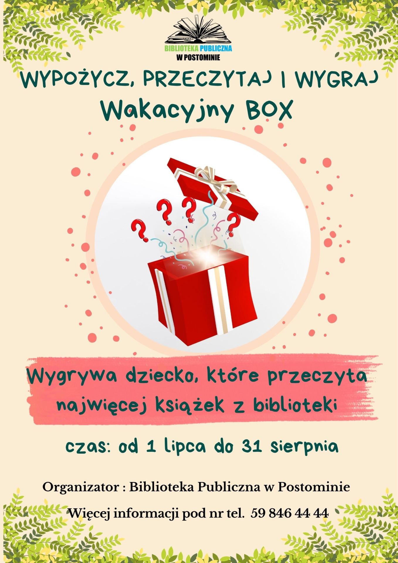 plakat wakacyjny box do wygrania w bibliotece