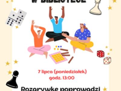 plakat zapraszający na planszówki w bibliotece