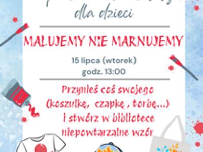plakat zapraszający na zajęcia w bibliotece "Malujemy nie marnujemy"