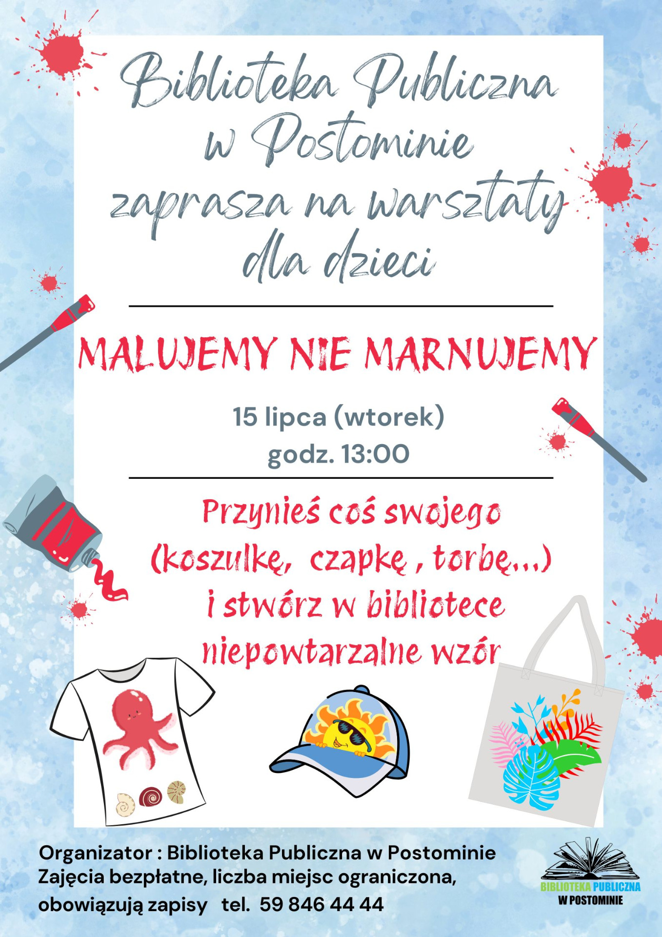 plakat zapraszający na zajęcia w bibliotece "Malujemy nie marnujemy"