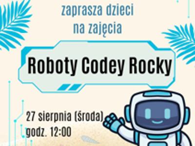 plakat - roboty codey Rocky w bibliotece