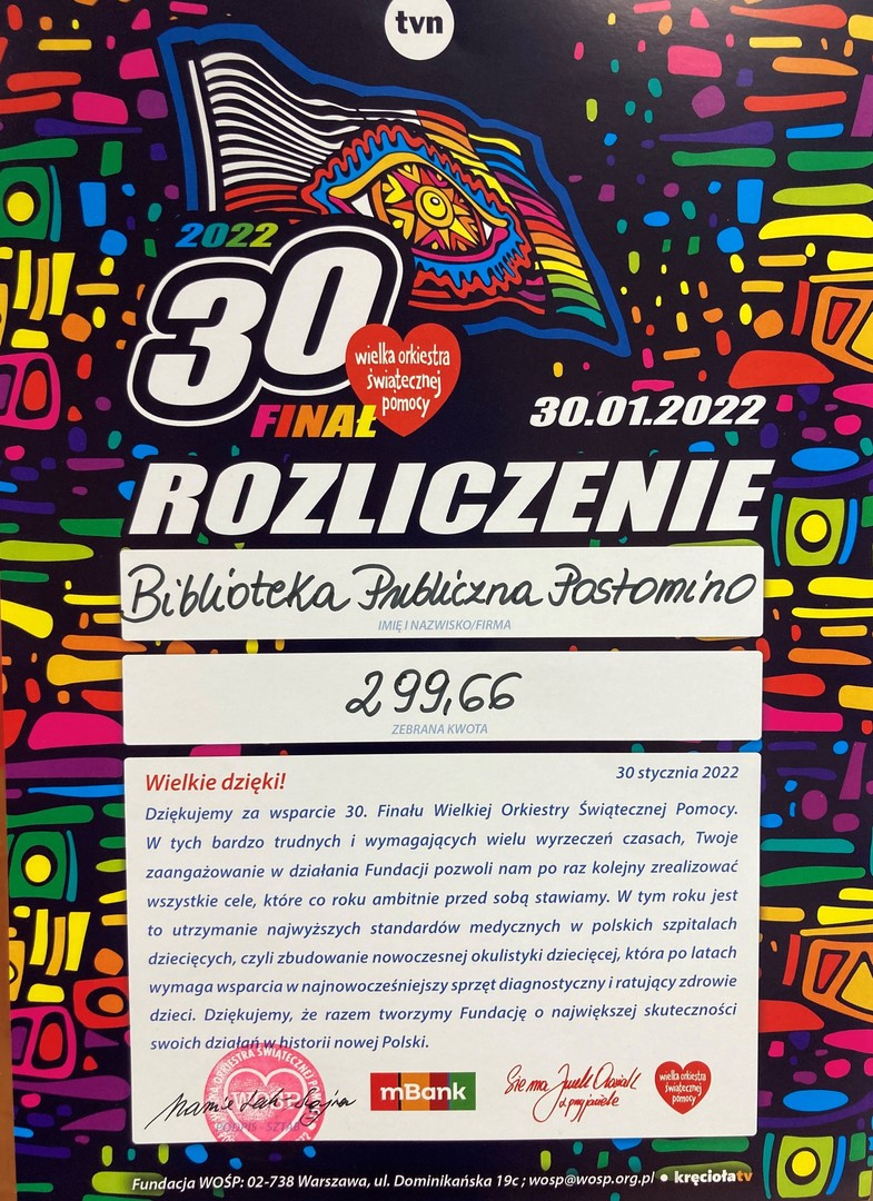 informacja o rozliczeniu WOŚP
