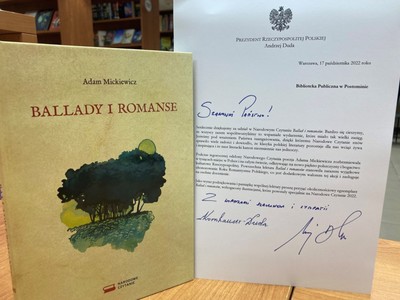 książka ballady i romanse oraz podziękowania od Prezydenta RP