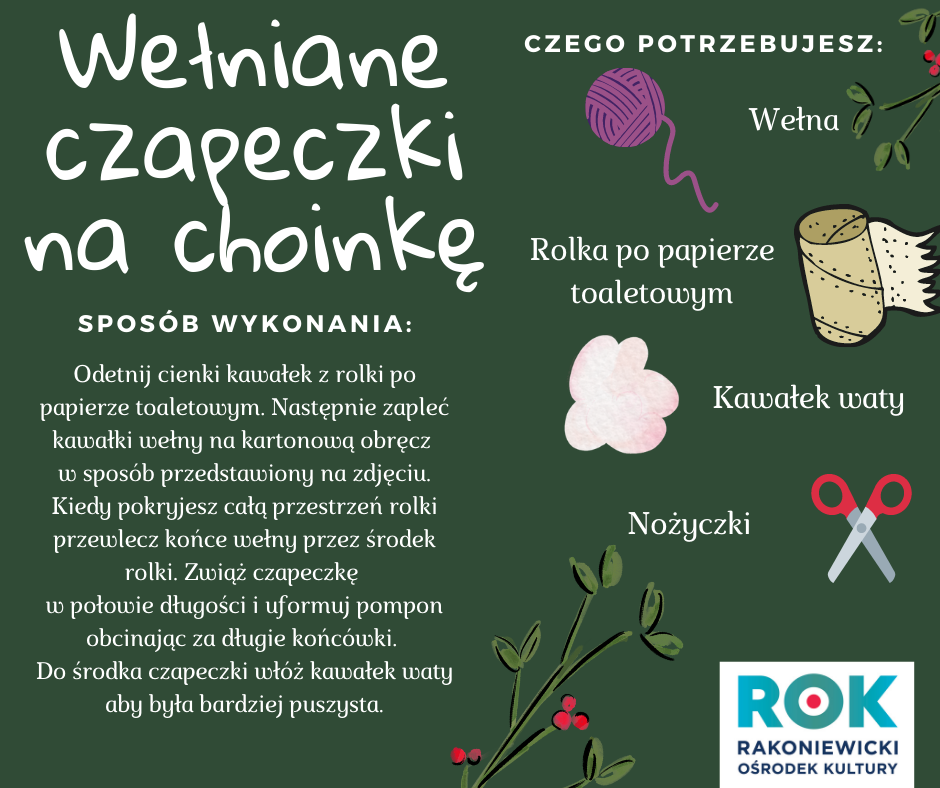 Wełniane czapeczki na choinkę
