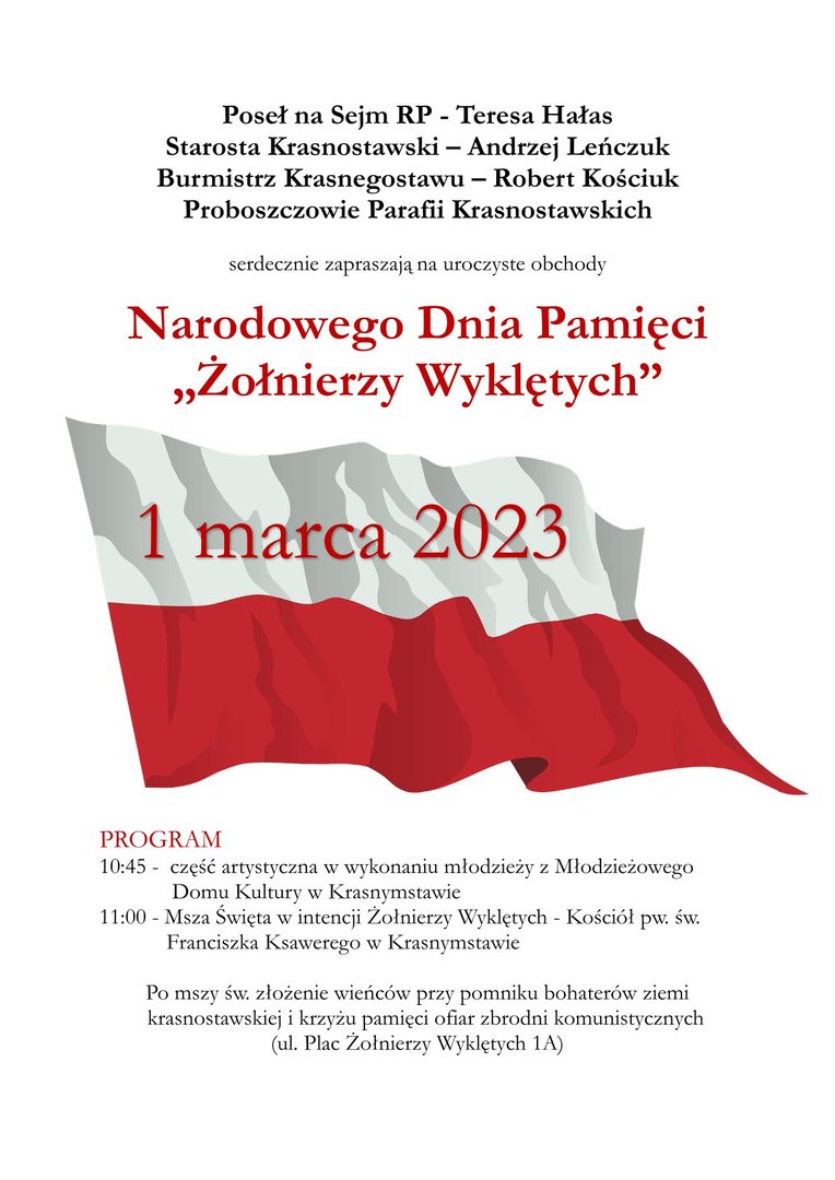 zaproszenie na obchody Dnia Pamięci "Żołnierzy Wyklętych"