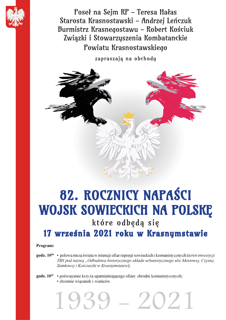 Zaproszenie na obchody 82. rocznicy napaści wojsk sowieckich na Polskę