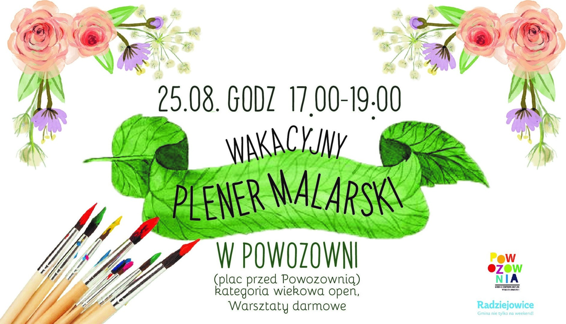 Plakat z obrazkiem kwiatków informacja o plenerze malarskim.