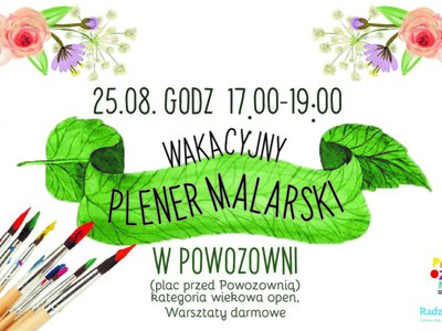 Plakat z obrazkiem kwiatków informacja o plenerze malarskim.