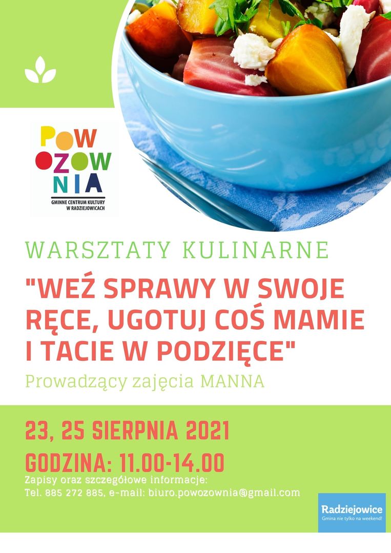 Plakat z obrazkiem talerza z produktami spożywczymi z tekstem "weź sprawy w swoje ręce, ugotuj coś mamie i tacie w podzięce"