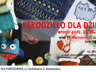 Plakat z informacją o zajęciach z rękodzieła 