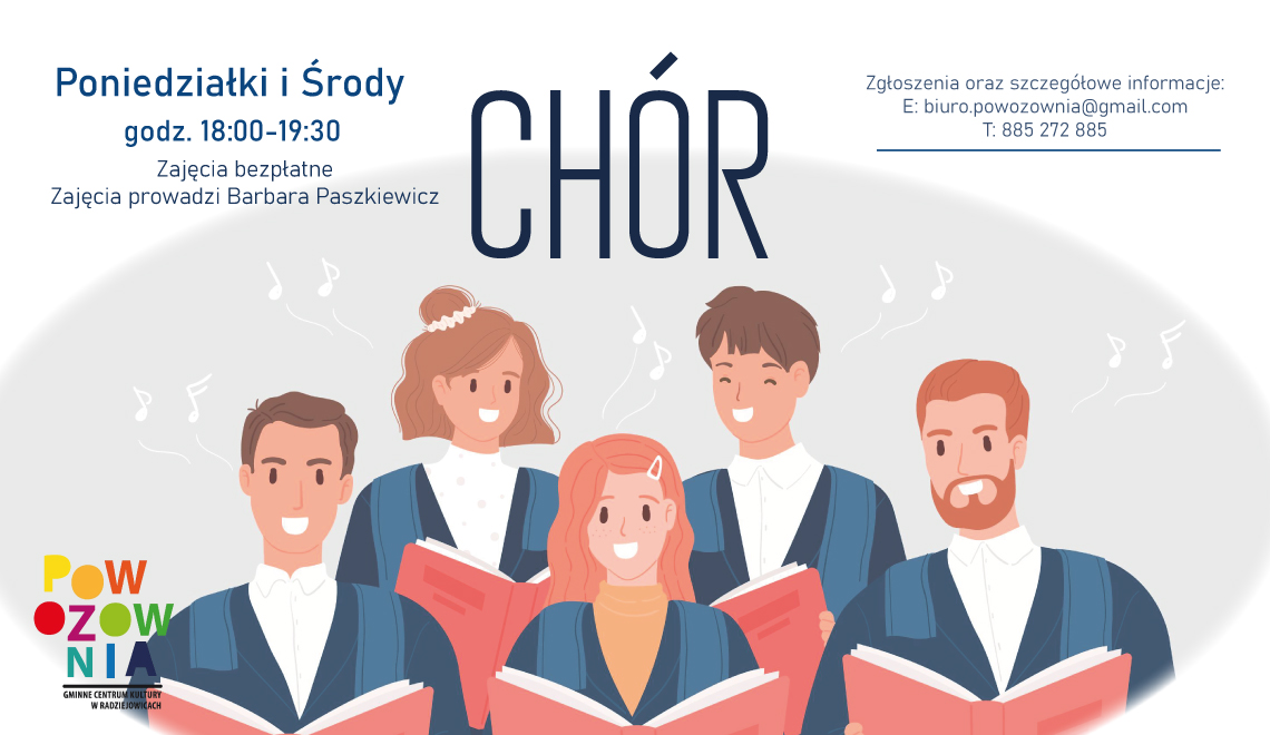 Plakat z informacją o warsztatach wokalnych z chórem