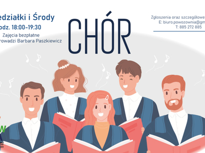 Plakat z informacją o warsztatach wokalnych z chórem