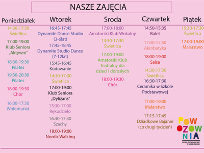 Zdjęcie zawiera opis zajęć organizowanych przez GCK Powozownia.