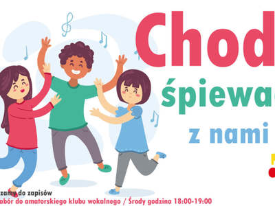 Plakat zawiera tańczące dzieci.