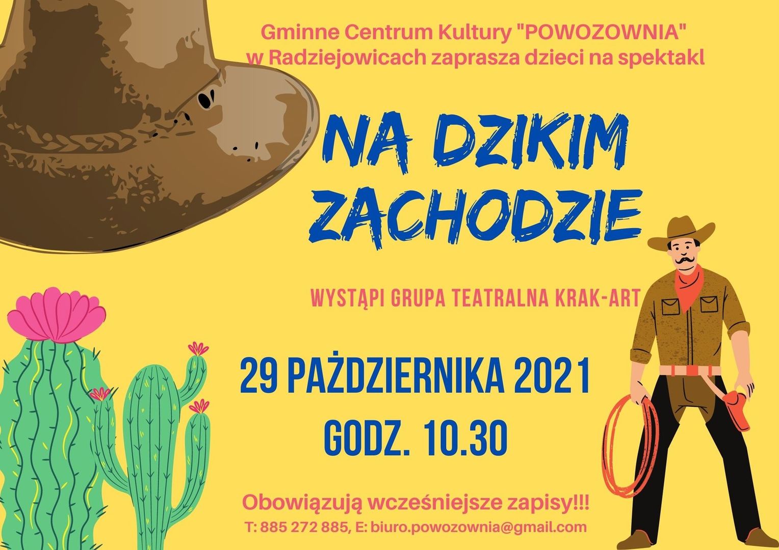 Plakat na którym znajduje się informacja o przedstawieniu