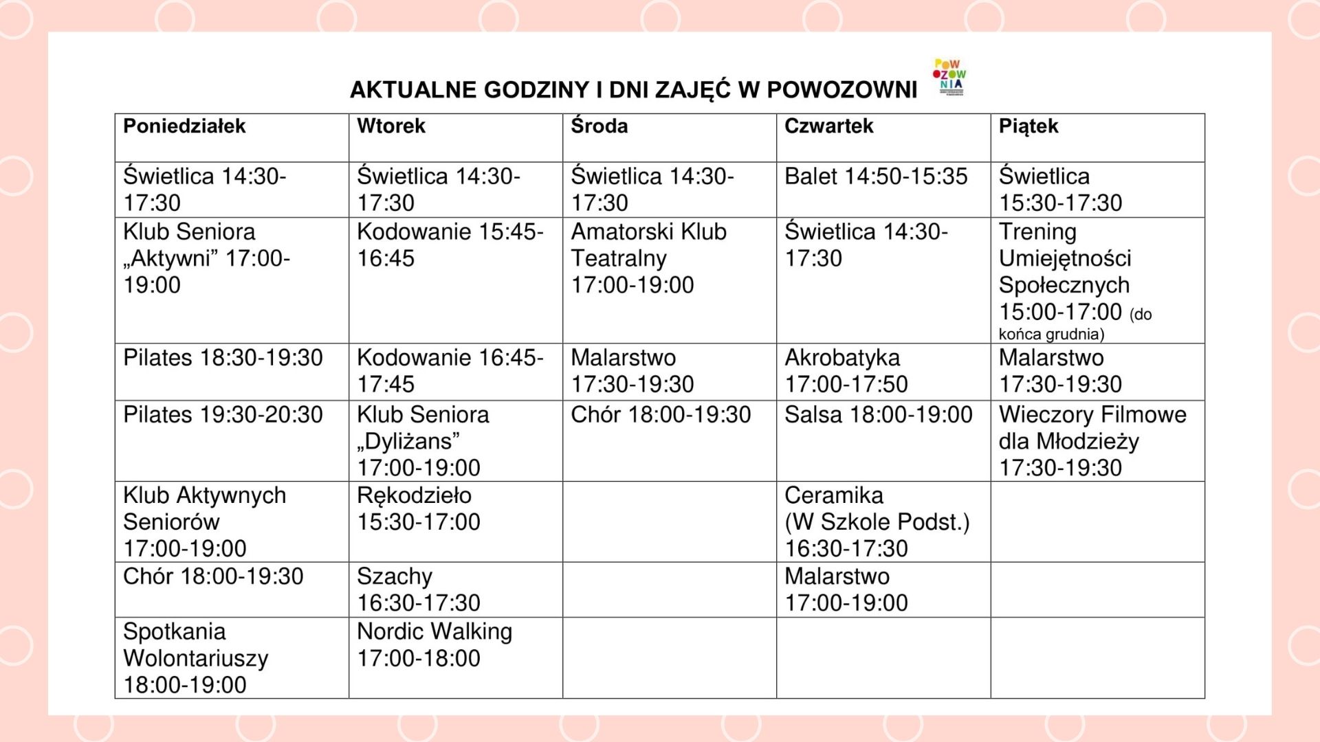 Plan zajęć