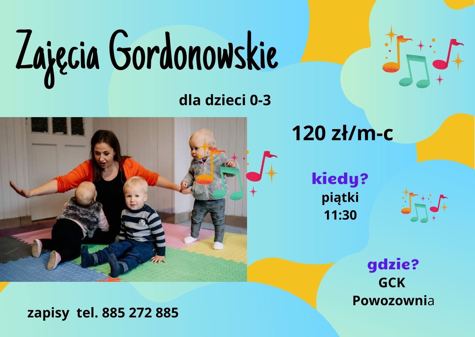 zdjęcie przedstawia osobę z dziećmi, zajęcia dotyczą zapisów na zajęcia Gordonowskie dla dzieci.