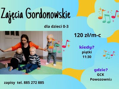 zdjęcie przedstawia osobę z dziećmi, zajęcia dotyczą zapisów na zajęcia Gordonowskie dla dzieci.
